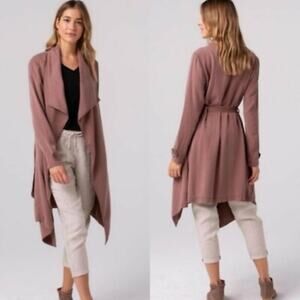 Francesca's Mauvy Plum Knit Belted Cardigan Duster Sz Small NWT Bohemian